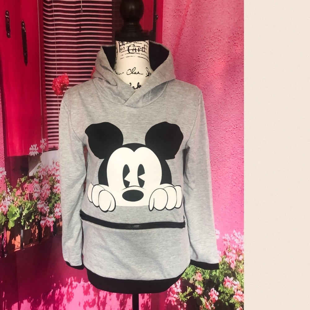Mickey Mouse hoodie sweater thin pocket cute cartoon womens gray - Picture 7 of 8